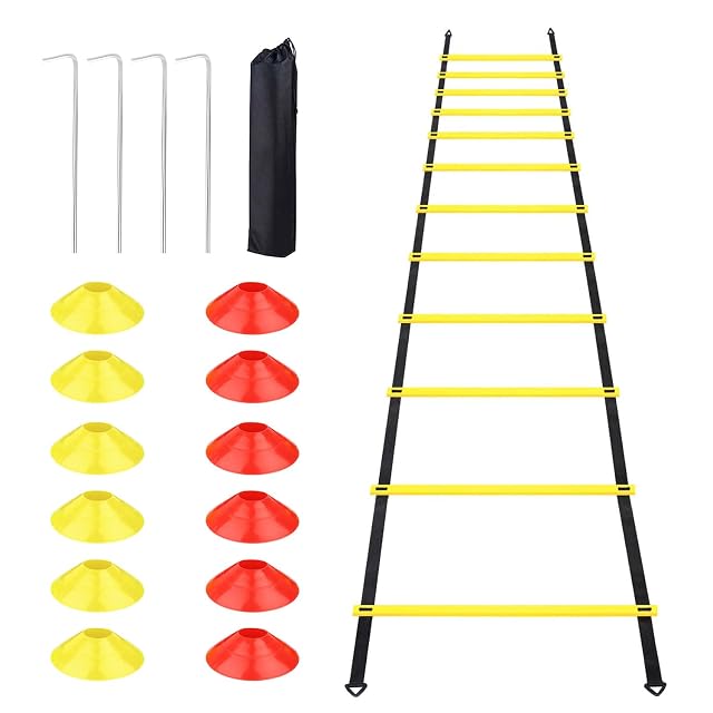 Conjunto de escalera de agilidad talifoca con doce conos y cuatro estacas de acero