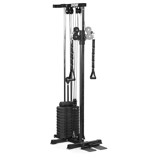 Columna negra única Dione CW60 con un bloque de placas seleccionables abierto a su pie, asa en D y cincha colgando