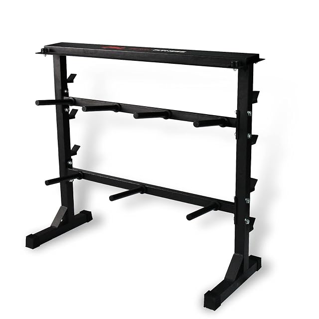 Soporte combinado de pesas CCLIFE con postes para discos y huecos para barras