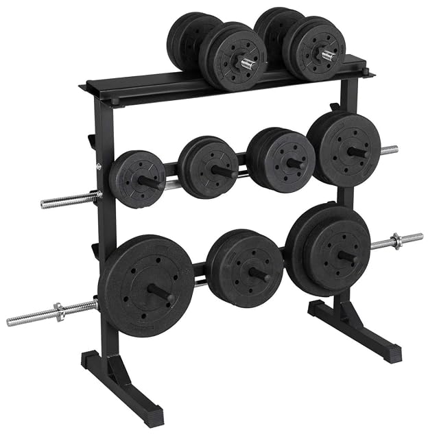 Soporte de pesas Yaheetech de tres alturas en metal con recubrimiento en polvo