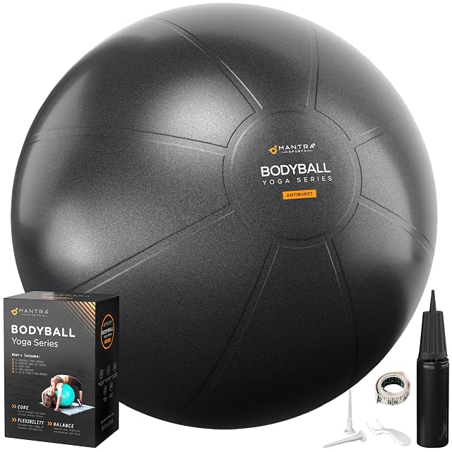 Pelota de ejercicio MANTRA SPORTS con superficie mate antideslizante, bomba y tapones de válvula de repuesto