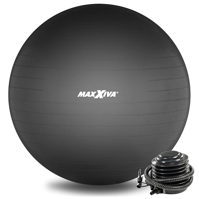 Pelota de ejercicio antiexplosión MAXXIVA negra de 85 cm con bomba de pie