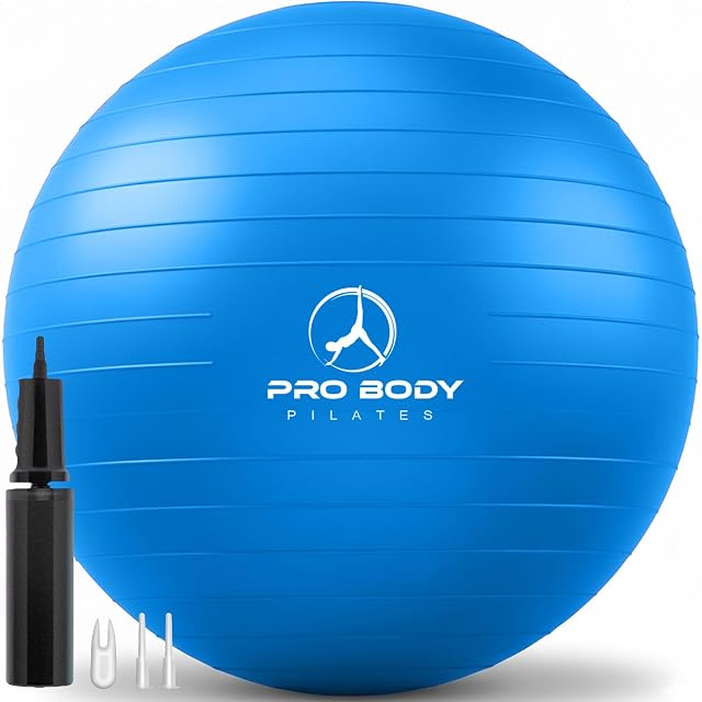 Pelota de estabilidad ProBody Pilates azul de 65 cm con bomba, tapón y extractor de tapón