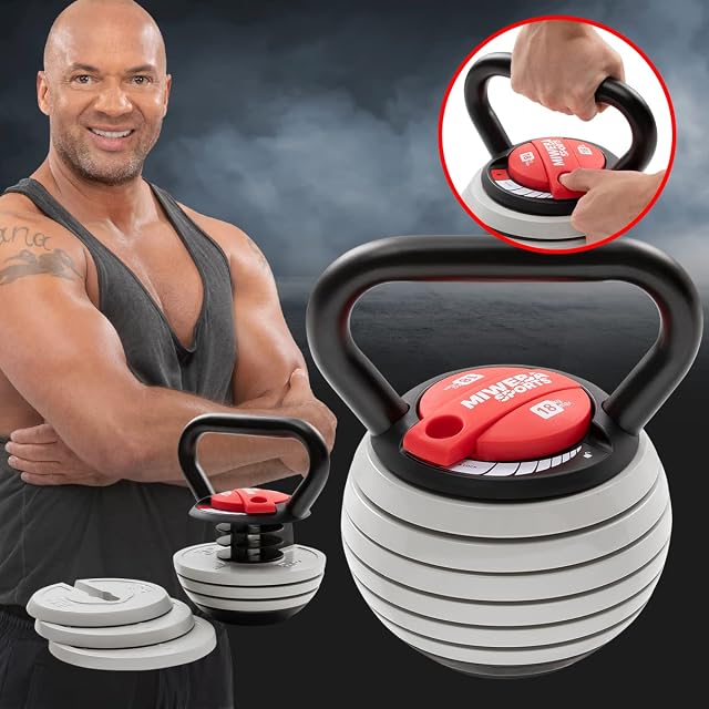 Pesa rusa regulable Miweba Sports KB-300 en gris claro con base de goma
