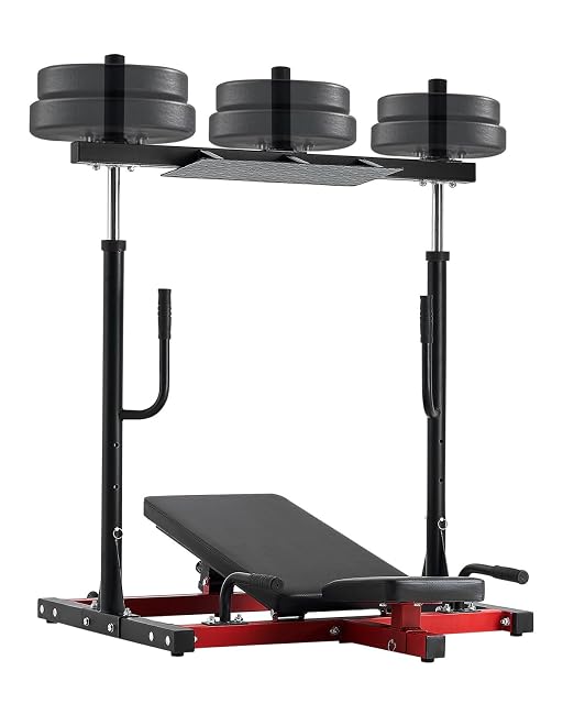 Máquina de prensa de piernas vertical VEVOR en negro y rojo con respaldo y placa de pies