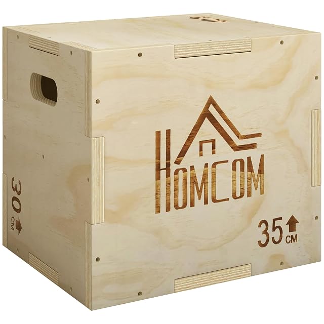Cajón pliométrico de madera HOMCOM 3 en 1 en haya maciza con asas recortadas