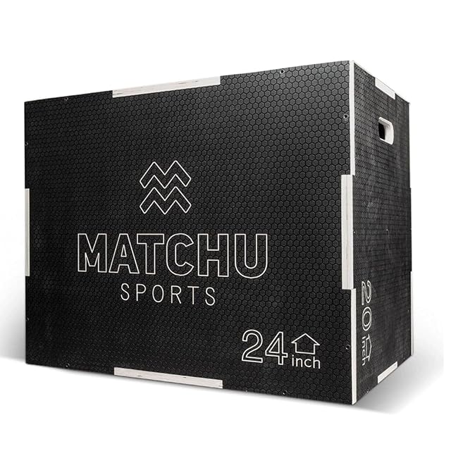 Cajón pliométrico de madera Matchu Sports negro con recubrimiento antideslizante y asas integradas