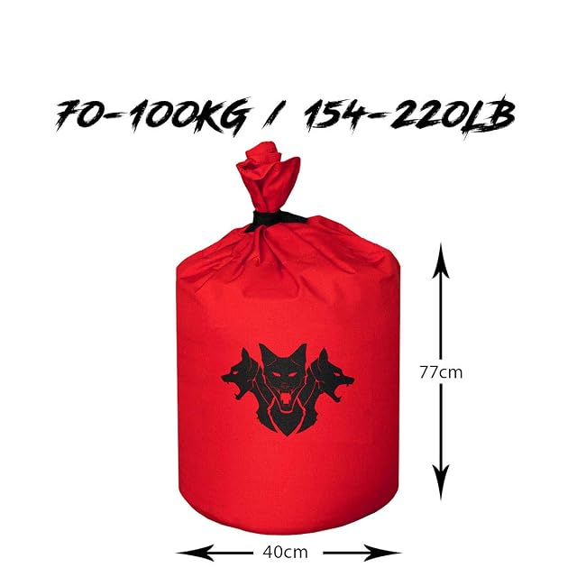 Bolsa interior roja Cerberus Strength atada al cuello, logotipo del perro de tres cabezas, tamaño 77 por 40 cm para 70 a 100 kg