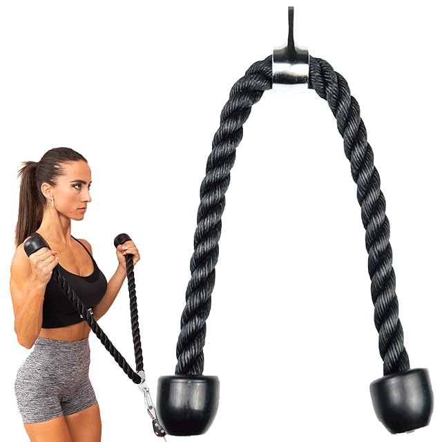 Cuerda larga de tríceps MuscleForge de nailon negro con mosquetón