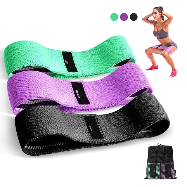 Tres bandas de resistencia de tejido de punto Suright en verde, morado y negro