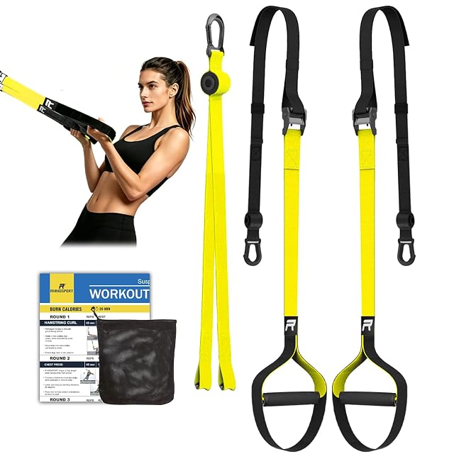 Entrenador en suspensión RHINOSPORT S6 amarillo con cinta de poliéster y accesorio combinado para el pie