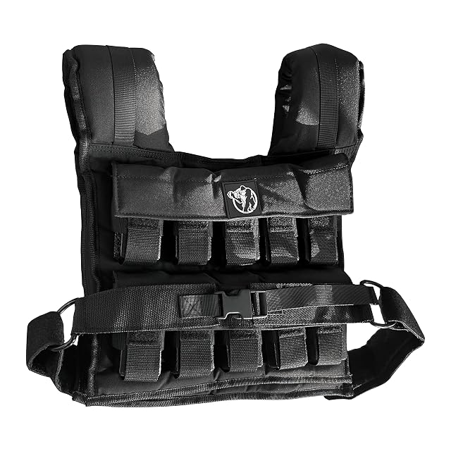 Chaleco lastrado GORILLA SPORTS negro con lastres de hierro extraíbles y logotipo bordado